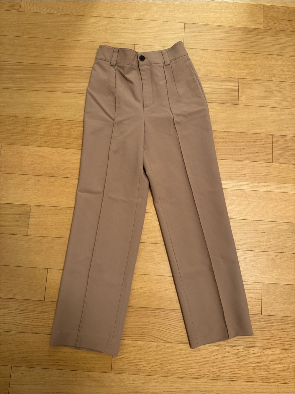 Zara Taupe High-Waist Straight Trousers